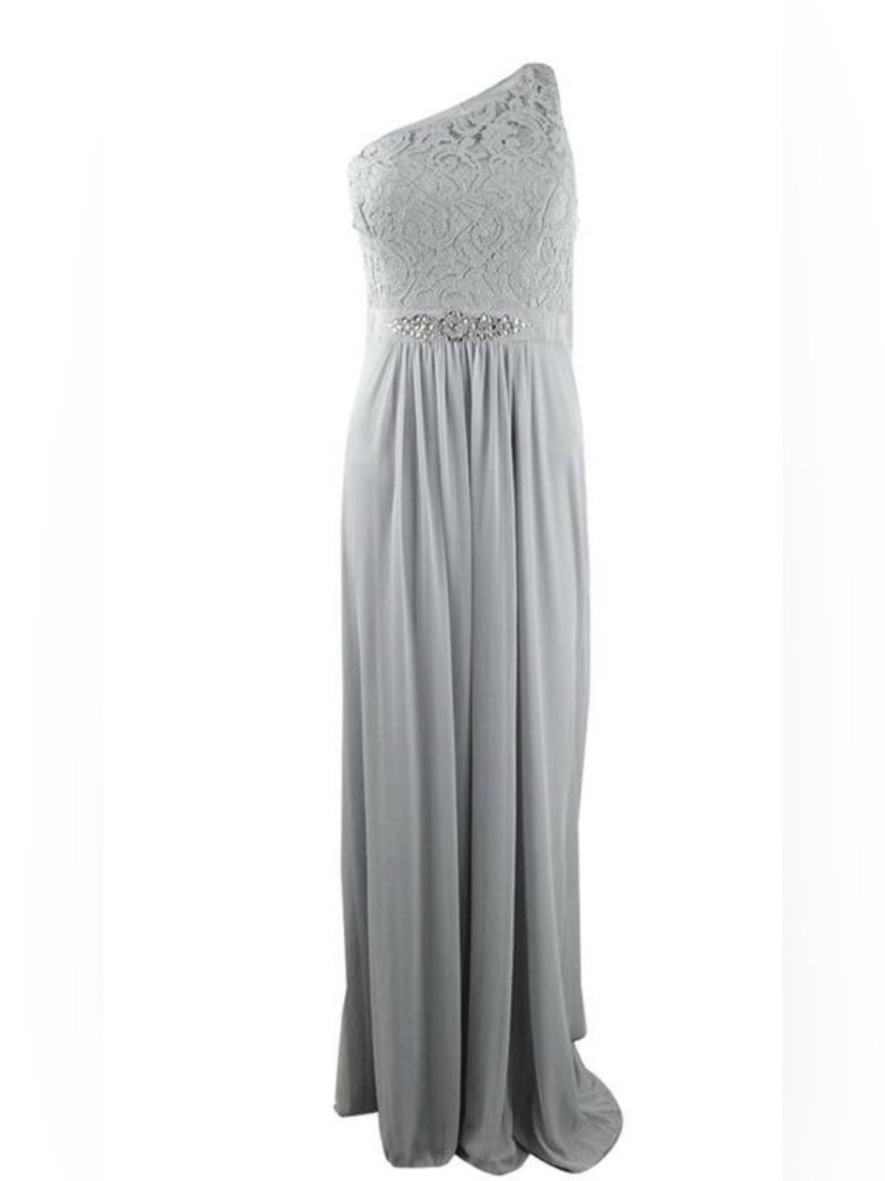 Adrianna Papell Gray Chiffon One Shoulder GALA Gown SZ 6 NWT Formal Evening MOB - Picture 4 of 10